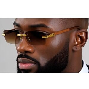 Rimless Sunglasses Men Hip Hop Black Rectangle Fashion Shades Vintage Eyewear